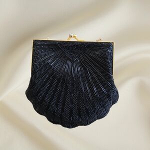 Vintage Hillard & Hanson Black Beaded Shell Clutch Purse